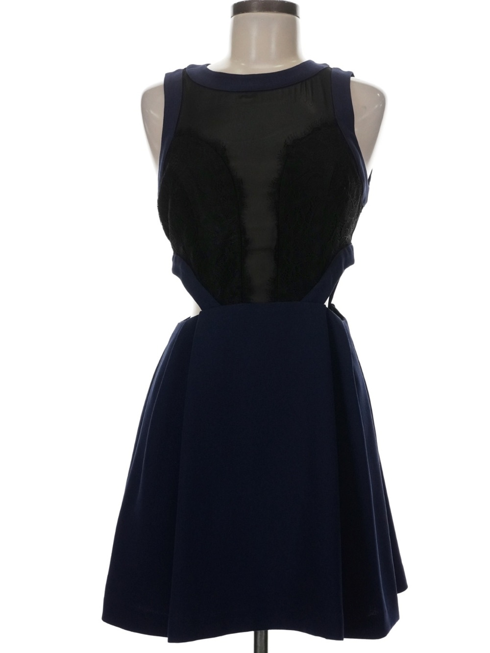 BCBGeneration Mesh Fit-and-Flare Mock A Line Lace Mini Cocktail Dress-NWOT